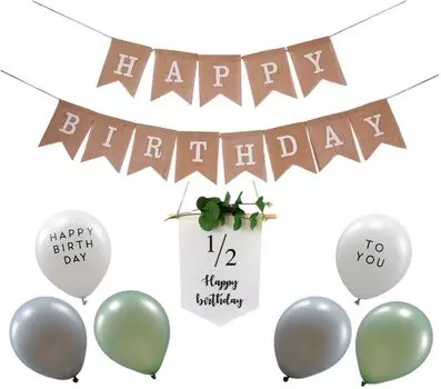 Tidepool Half Birthday Украшения на день рождения Набор деревянных гирлянд Набор украшений на день рождения из льна и воздушных шаров С ДНЕМ РОЖДЕНИЯ Детский день рождения 1/2