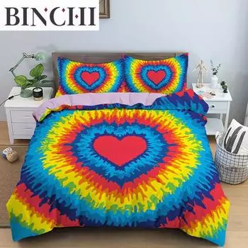 Tie Dye Duvet Cover Set Rainbow Bedding Set Vibrant Color Spiral Tie Dye Design Boys Girls Boho Bedding Set Bedroom Decoration EU single(135x200cm)