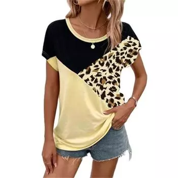 Tie-Dye Leopard 3D Печатный Забавный Y2k Модная женская базовая футболка Элегантная винтажная с коротким рукавом Элегантная повседневная женская удобная футболка M