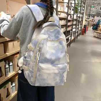 Рюкзак с принтом тай-дай для мальчиков и девочек, школьный рюкзак большой вместимости чёрный