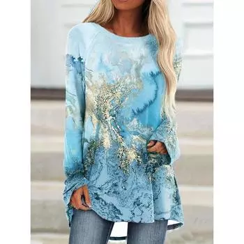 Tie Dye Printed Long Sleeved Round Neck Top for Autumn and Winter Casual Women s Wear S