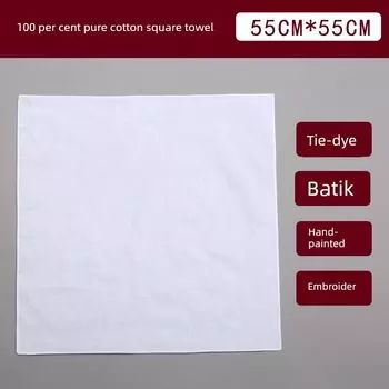 Tie-Dyed Handkerchief Pure Cotton White Square Towel Embroider Silk Scarf Handmade DIY Wax Dyed Cotton Plant Dyed White Cloth Tuo Dyed Square 55cm * 55cm(Pure Cotton White)