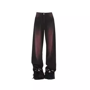 Tie-Dyed Jeans Women s Autumn and Winter Plus Size High Waist Fashion High Street Vibe Black Purple Gradient Wide Leg Straight Pants Black purple Size L [55.00 kg-60.00 kg]]