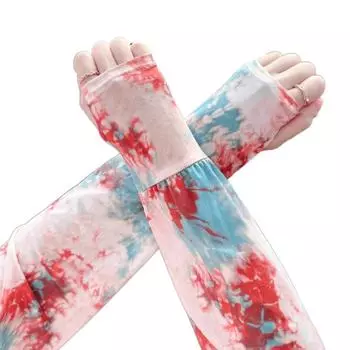 Tie Dyeing Long Ice Silk Sleeves Ethnic Style Cycling Gloves Cute Sunscreen Arm Covers Women style 1