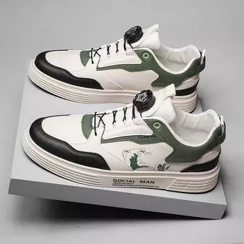 Мужская спортивная обувь с вращающимися пуговицами и кожаной поверхностью Guochao, повседневная обувь с плоским дном и подобранным цветом 39