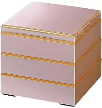 tiered pink pearl gold x x J-kitchens Japanese-made 3-tiered box, 6.5 inches, Saikgura design, rim, 19.4cm 19.4cm 19.2cm