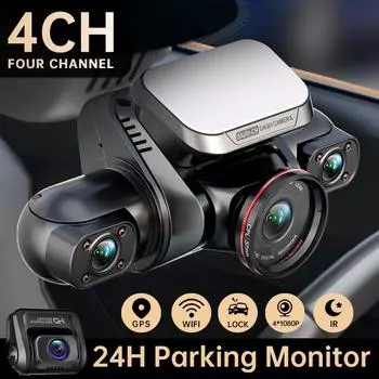 TiESFONG 360 Dash Cam M8S 4CH HD 4*1080P для автомобильного видеорегистратора 24H парковочный монитор видеорегистратор ночное видение WiFi встроенный GPS 256 ГБмакс Charger Version-64G