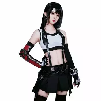 Tifa Косплей Боевая одежда FF7 Косплей Костюм Событие Костюм Tifa со всеми аксессуарами Костюм GC760A Боевой [NSPSTT] (Тифа Оутс, LL)