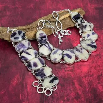 Тиффани камень драгоценный камень 925 твердый браслет и ожерелье из стерлингового серебра, красивый комплект ювелирных изделий ручной работы регулируемая цепочка ювелирных изделий для женщин Adjustable With 8 -18 белый