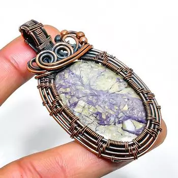 Подвеска из медной проволоки ручной работы с драгоценными камнями Tiffany Stone 2,56 дюйма 2.56 синий