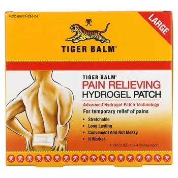Tiger Balm, гидрогелевый пластырь для снятия боли, большой, 4 пластыря
