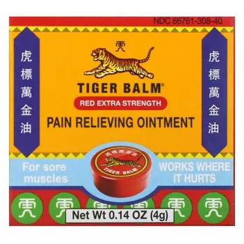 Tiger Balm, мазь от боли, красная, повышенной крепости, 0,14 унции (4 г)