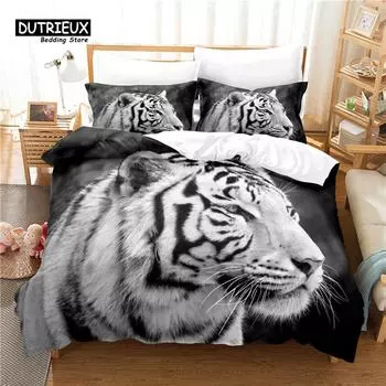 Tiger Bedding Set, 3Pcs Duvet Cover Set, Soft Comfortable Breathable Duvet Cover, For Bedroom Guest Room Decor EU single(135x200cm)