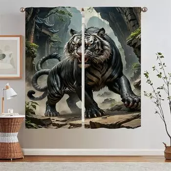 Tiger Descending Map Curtains Living Room Decoration Ready Curtains Cheap Things With Free Shipping for Home Partition Blinds W50xH70cmx2pcs-CL