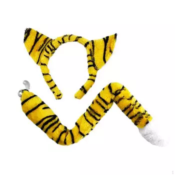 Tiger Ears And Tail Set Headband for Birthday Masquerade Themed Party