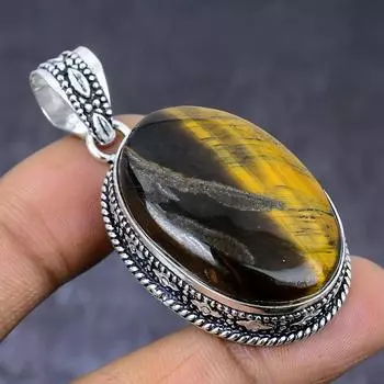 Tiger Eye Gemstone 925 Steling Silver Jewelry Pendant 2.05 C9L07