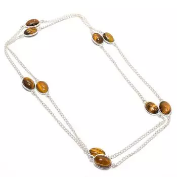 Tiger Eye Gemstone 925 Sterling Silver Jewelry Necklace 36 h0q36 жёлтый
