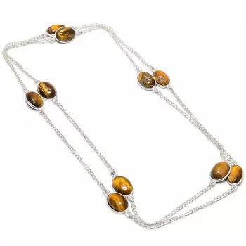Ювелирное ожерелье из серебра 925 пробы с драгоценным камнем тигровый глаз 36 дюймов j8t51 жёлтый