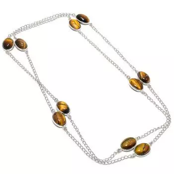 Ювелирное ожерелье из серебра 925 пробы с драгоценным камнем тигровый глаз 36 дюймов l2u16 жёлтый