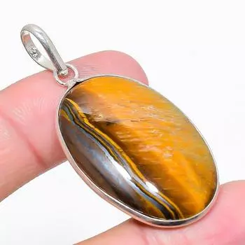 Tiger Eye Gemstone 925 Sterling Silver Jewelry Pendant 2.09 g8y94 жёлтый