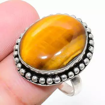 Tiger Eye Gemstone 925 Sterling Silver Jewelry Ring Size 8.5 c1R14 8.5 жёлтый