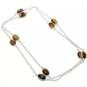 Tiger Eye Gemstone 925 Sterling Silver Jewelry Necklace 36 R6r95 жёлтый