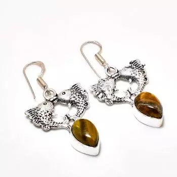 Ювелирные серьги ручной работы с покрытием из серебра 925 пробы Тигровый глаз диаметром 1,70 дюйма