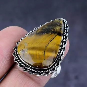 Tiger Eye Gemstone Handmade 925 Steling Silver Gift Jewelry Ring Size 9 F4W51