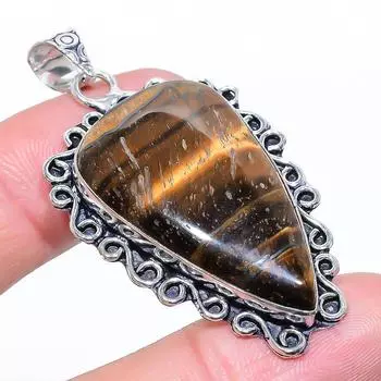 Tiger Eye Gemstone Handmade 925 Sterling Silver Jewelry Pendant 2.17 K9E15