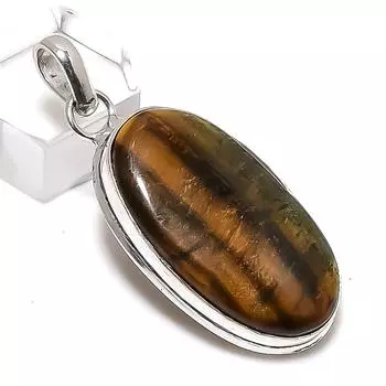 Tiger Eye Gemstone Handmade 925 Sterling Silver Jewelry Pendant 1.85 t3M58