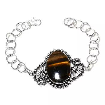 Tiger Eye Gemstone Handmade 925 Sterling Silver Bracelet 7-8 Z1c18