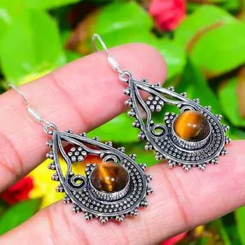 Tiger Eye Gemstone Handmade 925 Sterling Silver Jewelry Earring 2.05 C8g43
