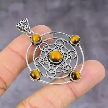 Tiger Eye Gemstone Handmade 925 Sterling Silver Jewelry Pendant 2.17 L5j66