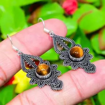 Tiger Eye Gemstone Handmade 925 Sterling Silver Jewelry Earring 2.09 Z9R23