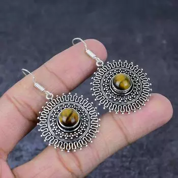 Tiger Eye Gemstone Handmade 925 Sterling Silver Gift Jewelry Earring 2 s8Z19