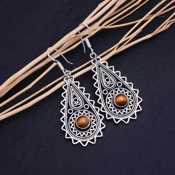 Tiger Eye Gemstone Handmade 925 Sterling Silver Earring 2.30 e7E32