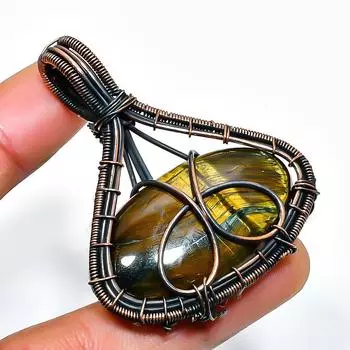 Tiger Eye Gemstone Handmade Copper Wire Wrap Jewelry Pendant 1.97 1.97 жёлтый
