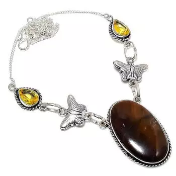 Ювелирные изделия ручной работы из серебра 925 пробы с драгоценным камнем тигровый глаз 18 дюймов K2B25 жёлтый