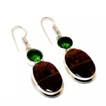 Ювелирные серьги ручной работы с тигровым глазом, перидот 925 пробы, посеребренные, 1,89 дюйма