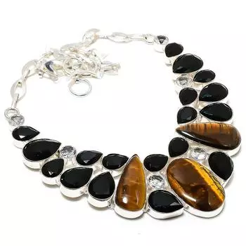 Ювелирное ожерелье из серебра 925 пробы с тигровым глазом и шпинелью, 18 дюймов, e7D22 жёлтый