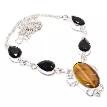 Tiger Eye, Spinel Gemstone 925 Sterling Silver Jewelry Necklace 18 O5b38 жёлтый