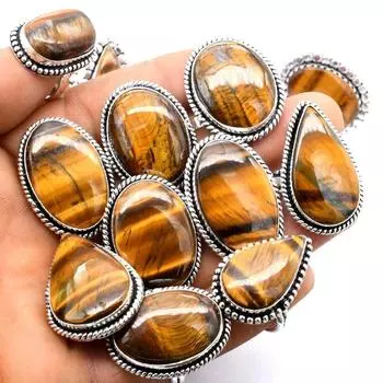 Кольца с тигровым камнем, посеребренные 925 пробы, кольцо с тигровым глазом, кольца с тигровым глазом, женские кольца, размер США 6–10 и микс Free size жёлтый