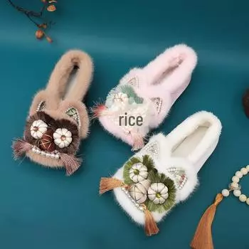 Tiger Head Retro Cotton Flat Shoes - Women s Ethnic Style 2024 Size 40