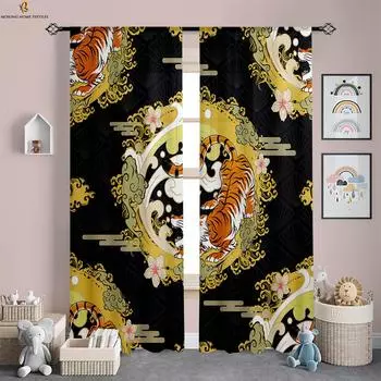 Tiger Lion Animal 3d Printing Curtains 100% Polyester Rod Pocket Curtains Living Room Study Kitchen Bedroom Decorative Curtains W50xH130(CM)x2PCS&Grommet Top