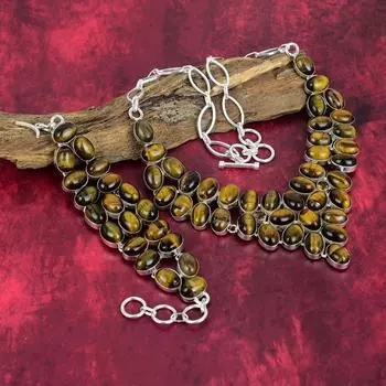 Браслет из чистого серебра 925 пробы «Тигровый глаз», ожерелье ручной работы с драгоценными камнями, комплект старинных браслетов и ожерелий Adjustable With 8 -18 жёлтый