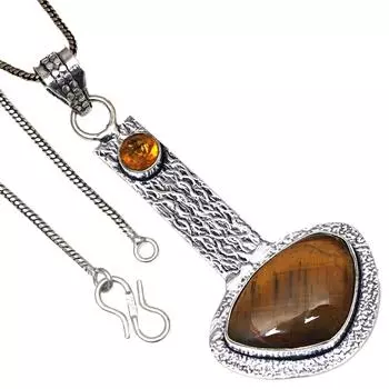 Tiger s Eye Citrine Quartz Gemstone Valentine Day Silver Jewelry Pendants 2.25