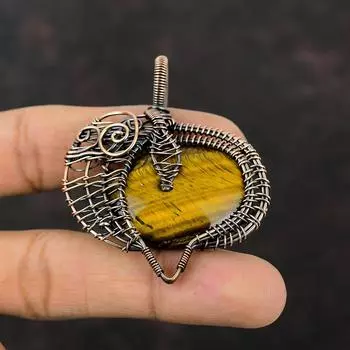Tiger s Eye Copper Pendant Wire Wrapped Pendant Natural Gemstone Jewelry Handmade Elegant Pendant Gift For Him Beautiful Copper Wire Jewelry