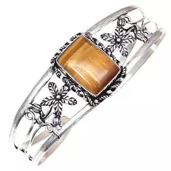 Tiger s Eye Gemstone Antique Silver Jewelry Cuff Bracelets 7 Adjustable