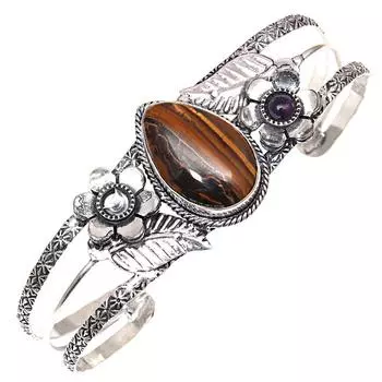 Tiger s Eye Gemstone Antique Silver Jewelry Cuff Bracelets 7 Adjustable