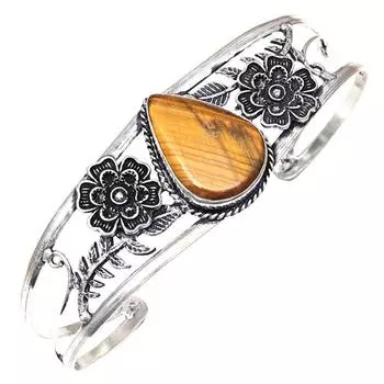 Tiger s Eye Gemstone Antique Silver Jewelry Cuff Bracelets 7 Adjustable